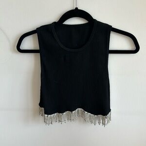 Black rhinestone crop top